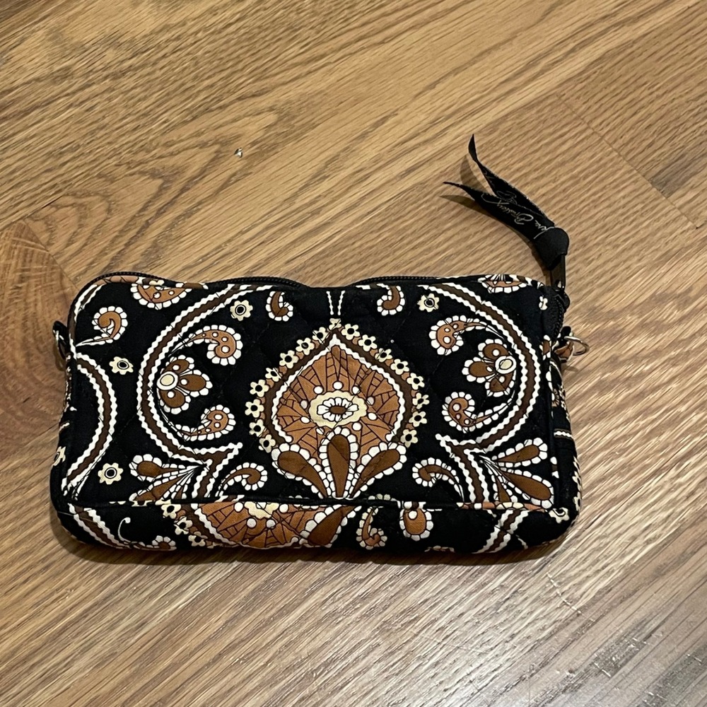 Vera Bradley Zip Wristlet Clutch Black Paisley Brown Floral Pouch Wallet - Picture 3 of 5
